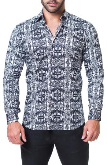 Men's Maceoo Fibonacci 3d Cards Trim Fit Print Sport Shirt (xxl) - Black