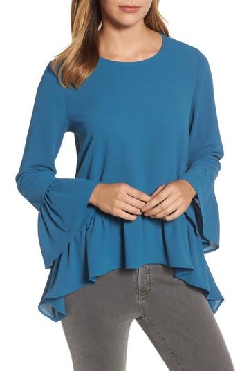 Women's Gibson Ruffle Asymmetrical Blouse - Blue/green