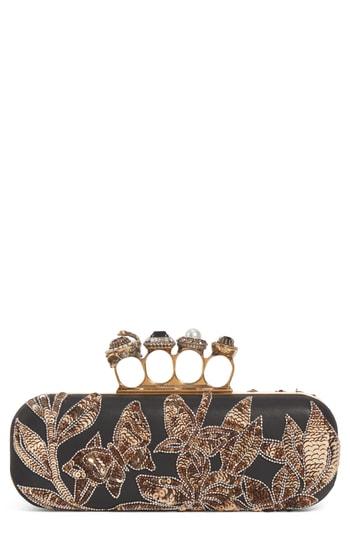 Alexander Mcqueen Crystal Embellished Leather Knuckle Clutch -