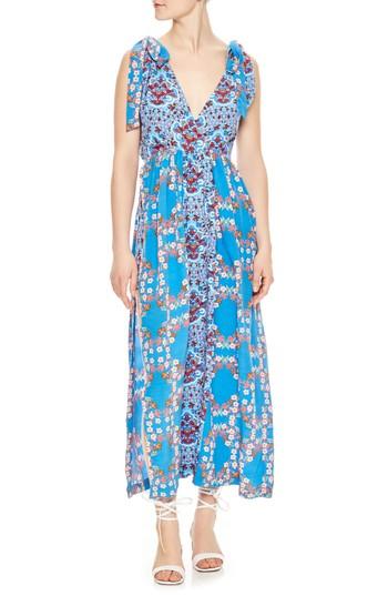 Women's Sandro Floral Plunging Side Slit Dress Us / 36 Fr - Blue
