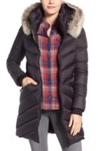 Women's Soia & Kyo Quilted Down Parka With Genuine Coyote Fur Trim Hood - Black