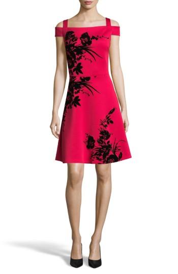 Women's Eci Flocked Scuba Knit Fit & Flare Dress - Red