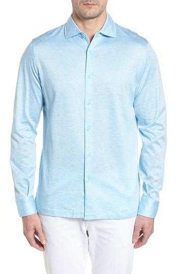 Men's Bugatchi Regular Fit Silk Blend Sport Shirt - Blue