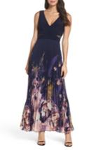Petite Women's Xscape Floral Border A-line Chiffon Gown P - Blue