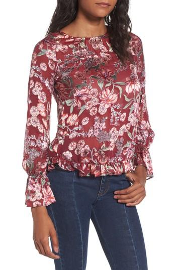 Women's For Love & Lemons Flora Button Back Blouse - Burgundy