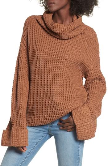 Women's Love By Design Cowl Neck Thermal Stitch Sweater - Beige