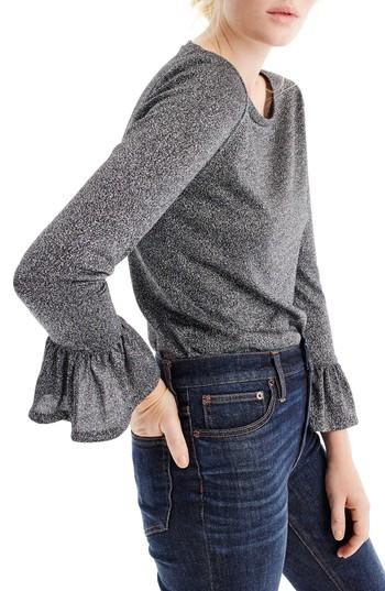 Women's J.crew Bell Sleeve Sparkle Top, Size - Grey