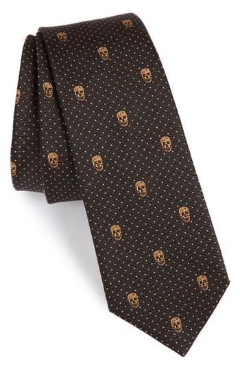 Men's Alexander Mcqueen Skull Polka Dot Silk Skinny Tie, Size - Grey