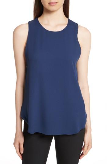 Women's Theory Zabetha Classic Georgette Tie Back Silk Tank, Size - Blue/green