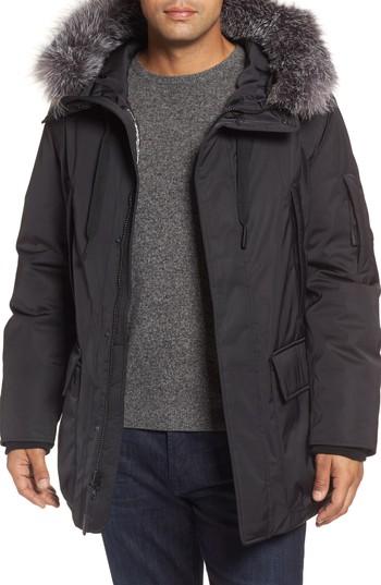 Men's Andrew Marc Shell Jacket With Genuine Fox Fur Trim