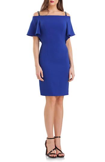 Women's Carmen Marc Valvo Infusion Off The Shoulder Flutter Sheath Dress