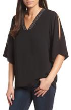 Women's Chaus Embellished Slit Shoulder Crepe Top - Black