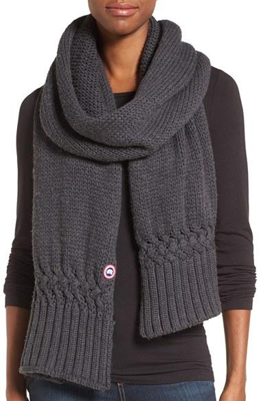 Women's Canada Goose Knit Merino Wool Scarf, Size - Grey