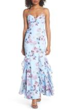 Women's Fame And Partners Anna Lace-up Trumpet Gown - Blue