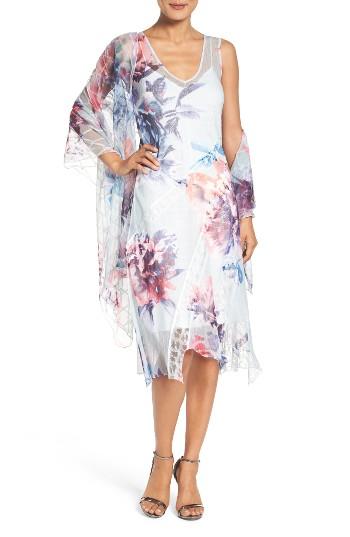 Women's Komarov Lace & Chiffon Dress With Shawl