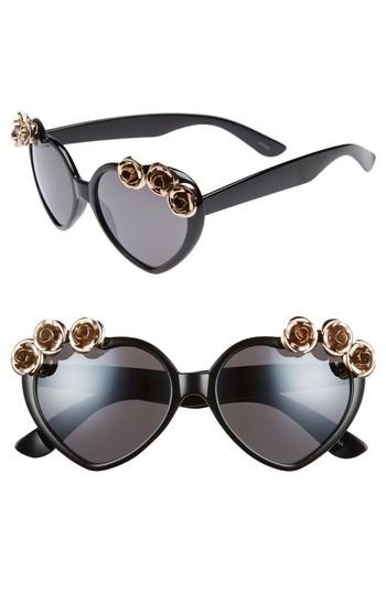 Women's Leith 58mm Rose Embellished Heart Sunglasses - Black/ Gold