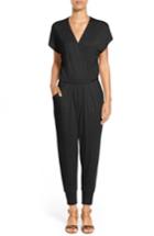 Petite Women's Loveappella Short Sleeve Wrap Top Jumpsuit P - Black
