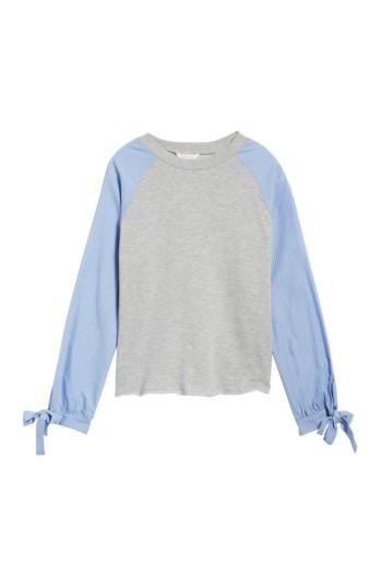Women's Caslon Contrast Tie Sleeve Sweatshirt, Size - Grey