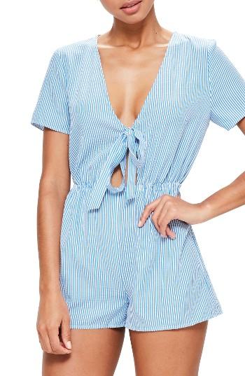 Women's Missguided Stripe Tie Front Romper