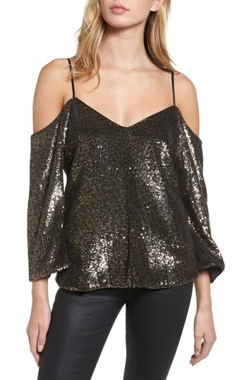 Women's Bardot Sequin Cold Shoulder Top - Metallic