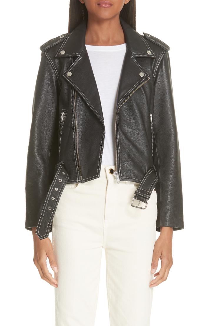 Women's Ganni Angela Leather Jacket Us / 36 Eu - Grey