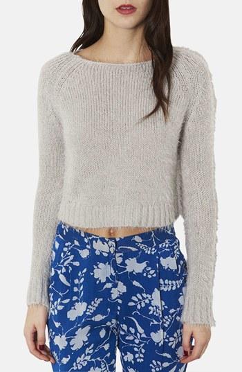 Topshop Textured Knit Crop Sweater Pale