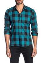 Men's Jared Lang Slim Fit Check Sport Shirt, Size - Blue