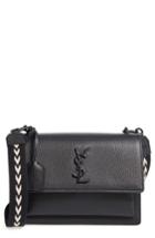 Saint Laurent Medium Sunset Calfskin Shoulder Bag With Woven Guitar Strap - Black