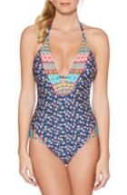 Women's Laundry By Shelli Segal Patchwork Floral One-piece Swimsuit - Blue