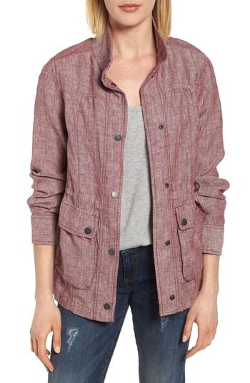 Women's Caslon Cinch Waist Linen Utility Jacket - Red