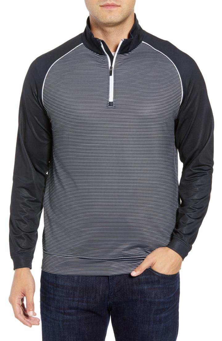 Men's Bugatchi Regular Fit Stripe Quarter Zip Pullover, Size - Black
