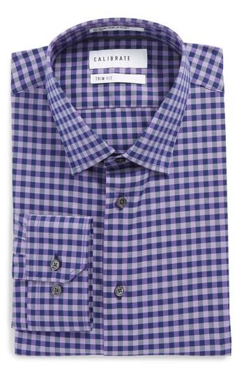 Men's Calibrate Trim Fit Stretch Non-iron Check Dress Shirt 32/33 - Purple