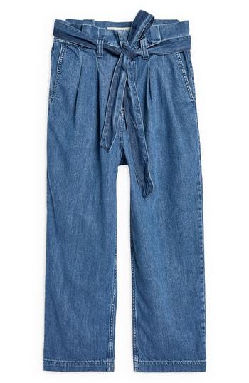 Women's Topshop Paperbag Crop Jeans W X 30l (fits Like 24w) - Blue