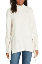 Women's Rebecca Taylor Ribbed Turtleneck Tie Pullover Sweater - Ivory