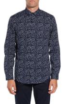 Men's Calibrate Slim Fit Non Iron Geo Print Sport Shirt, Size - Blue