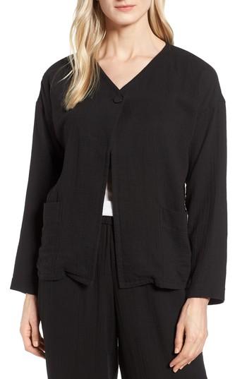 Women's Eileen Fisher Crop Organic Cotton Jacket, Size - Black