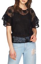 Women's 1.state Embroidered Ruffle Sleeve Top, Size - Black