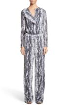 Women's St. John Collection Raja Snakeskin Print Georgette Jumpsuit - Grey