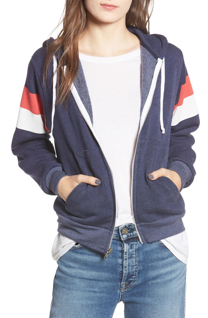 Women's Wildfox Regan Varsity Stripe Zip Hoodie - Blue