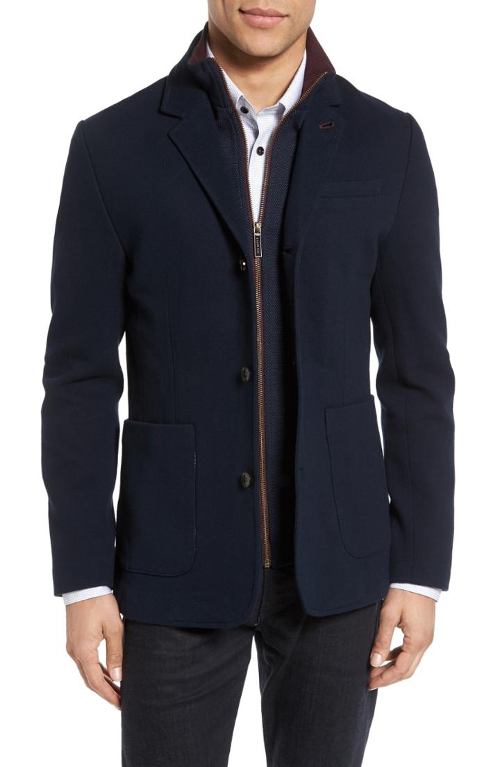 Men's Ted Baker London Knit Bib Inset Three-button Jacket (l) - Blue