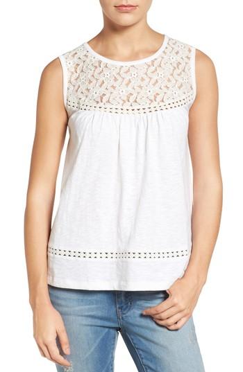 Women's Caslon Lace & Slub Knit Tank - Ivory