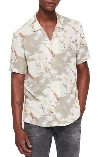 Men's Allsaints Akashi Slim Fit Print Camp Shirt - Beige