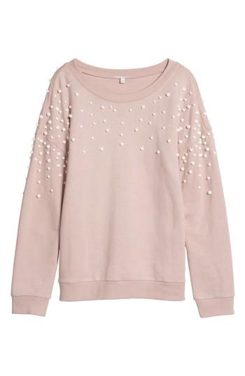 Women's Halogen Beaded Sweatshirt, Size - Pink