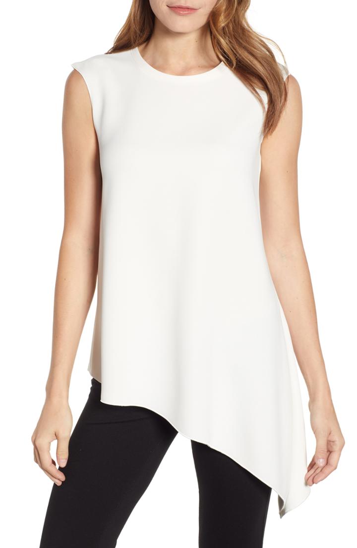 Women's Anne Klein Fluid Asymmetrical Hem Sleeveless Crepe Blouse - White