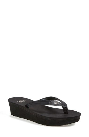 Women's Ugg 'ruby' Wedge Thong Sandal M - Black