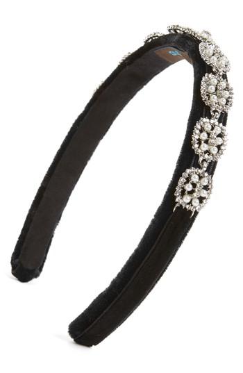 Tasha Embellished Velvet Headband, Size - Grey