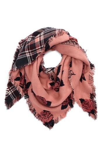 Women's Bp. Floral & Plaid Triangle Scarf, Size - Pink