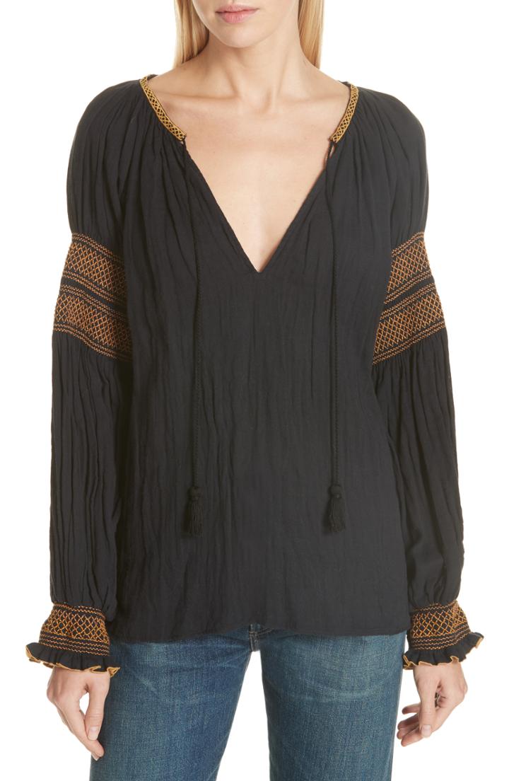 Women's Mes Demoiselles Smock Detail Cotton Top Us / 34 Fr - Black