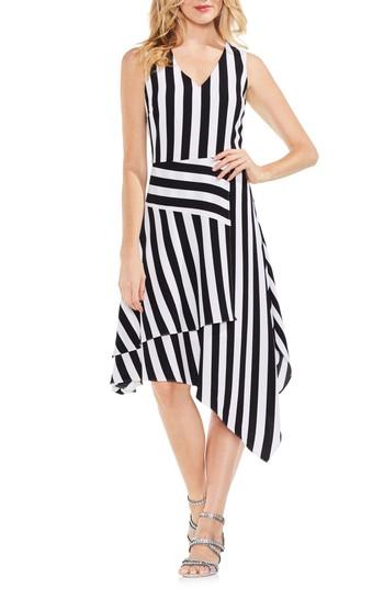 Women's Vince Camuto Spectator Stripe Asymmetrical Hem Dress - Black