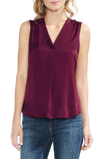 Petite Women's Vince Camuto V-neck Rumple Satin Blouse P - Red